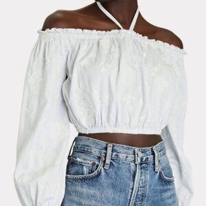 Intermix Cropped Embroidered Top
